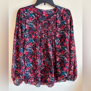 Vince Camuto Floral Print Smock Like Long Sleeve Blouse